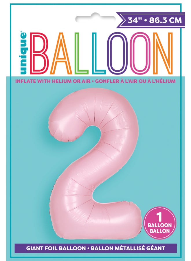 Unique 34" Matte Lovely Pink Number 2 Foil Balloon - Image 2